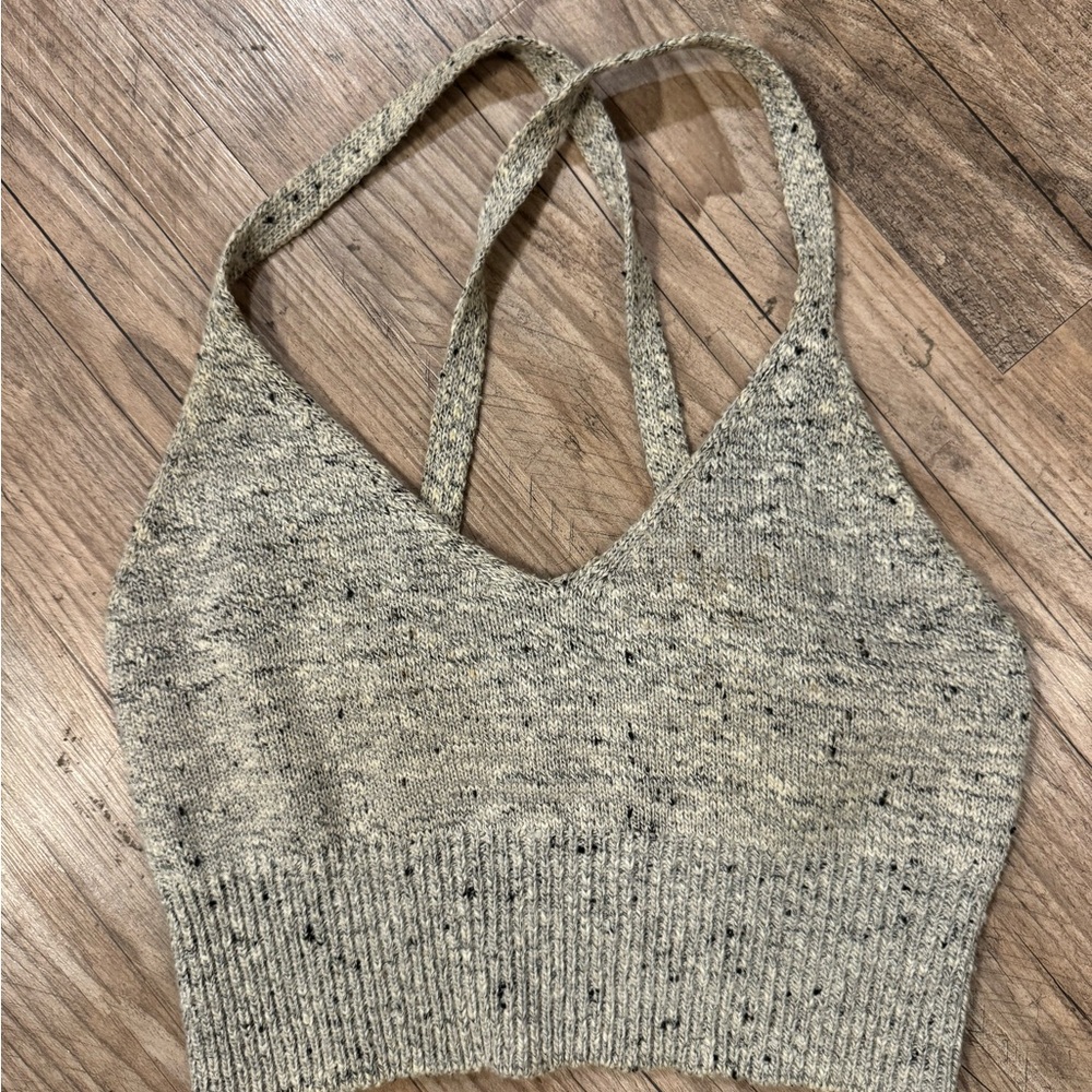 Speckled Knit Crop Top - Gray